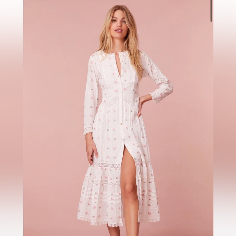 LoveShackFancy Cotton Embroidered Midi Avin Dress Size 2